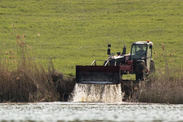 Munkagép a tóparton